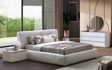 Rusion Yatak Odası Takımı Takım - 2; (Gardırop (1 Ad. 4K Akordiyon Cam Kapaklı Dolap ve 1 Ad. Tek Kapılı Cam Kapaklı Dolap), Karyola (Bazalı), Şifonyer ve Aynası, 2 Ad. Komodin)