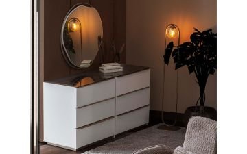Rusion Yatak Odası Takımı Takım - 2; (Gardırop (1 Ad. 4K Akordiyon Cam Kapaklı Dolap ve 1 Ad. Tek Kapılı Cam Kapaklı Dolap), Karyola (Bazalı), Şifonyer ve Aynası, 2 Ad. Komodin)