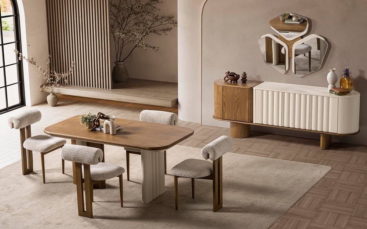 Luther Yemek Odası Takımı (Beyaz-Ceviz)